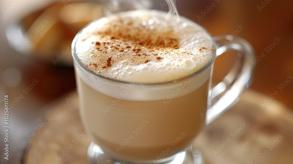 Warm Coffee with Foam and Spices in a Glass Cup Warm Coffee with Foam and Spices in a Glass Cup