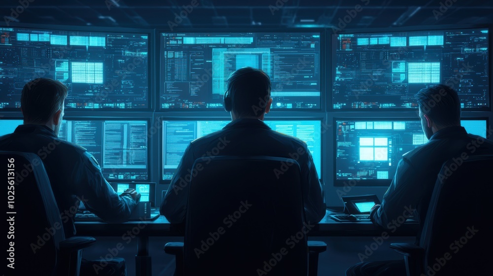 Craft a digital artwork showcasing a cyber team in a modern office setting, discussing real-time security strategies under a tilted perspective view Craft a digital artwork showcasing a cyber team in a modern office setting, discussing real-time security strategies under a tilted perspective view