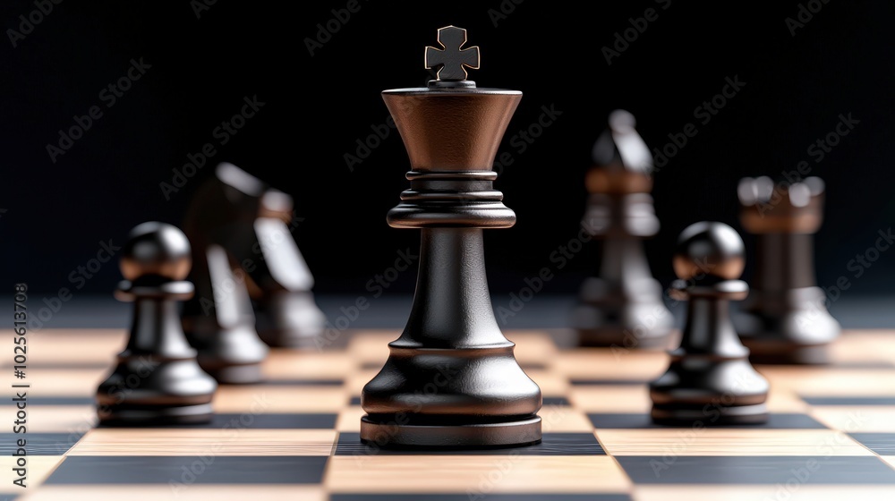 Black Chess King on Board Strategy Leadership Victory Game Black Chess King on Board Strategy Leadership Victory Game