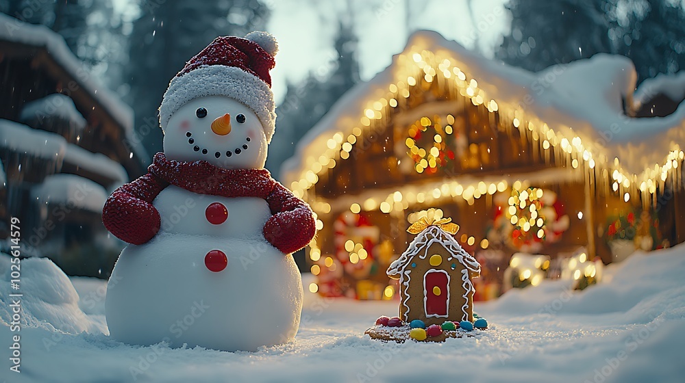 Magical Winter Wonderland with Friendly Snowman Magical Winter Wonderland with Friendly Snowman