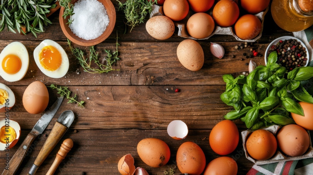 Fresh Ingredients for Cooking with Eggs and Herbs Fresh Ingredients for Cooking with Eggs and Herbs