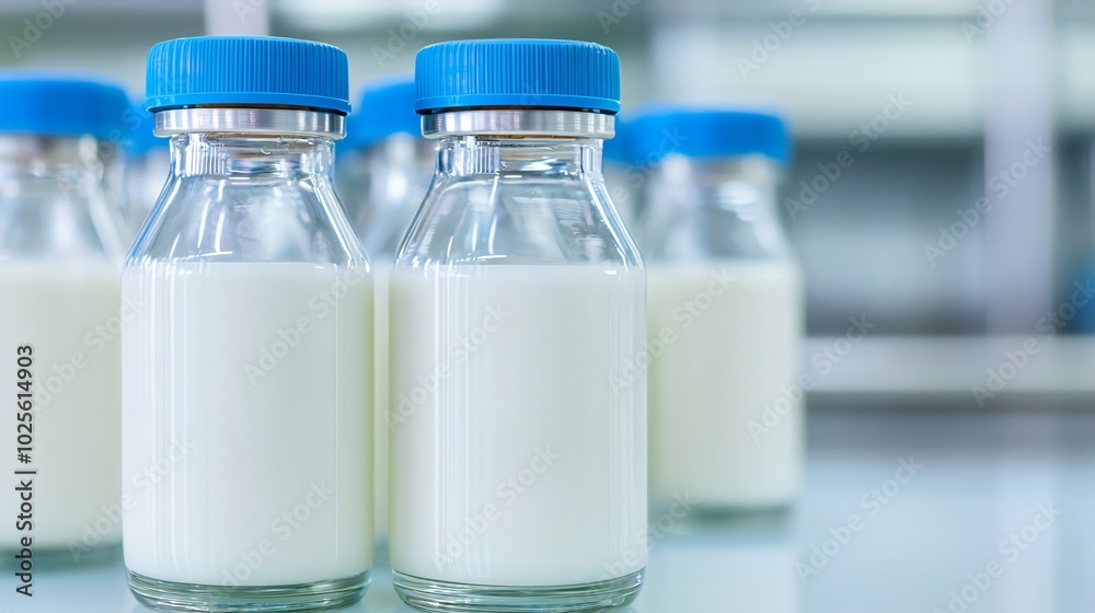 Closeup of lab equipment creating synthetic dairy, clean lighting, sharp focus Closeup of lab equipment creating synthetic dairy, clean lighting, sharp focus