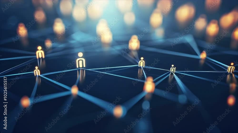 Social media network connection, people icons on dark background. Global internet technology and online data exchange
