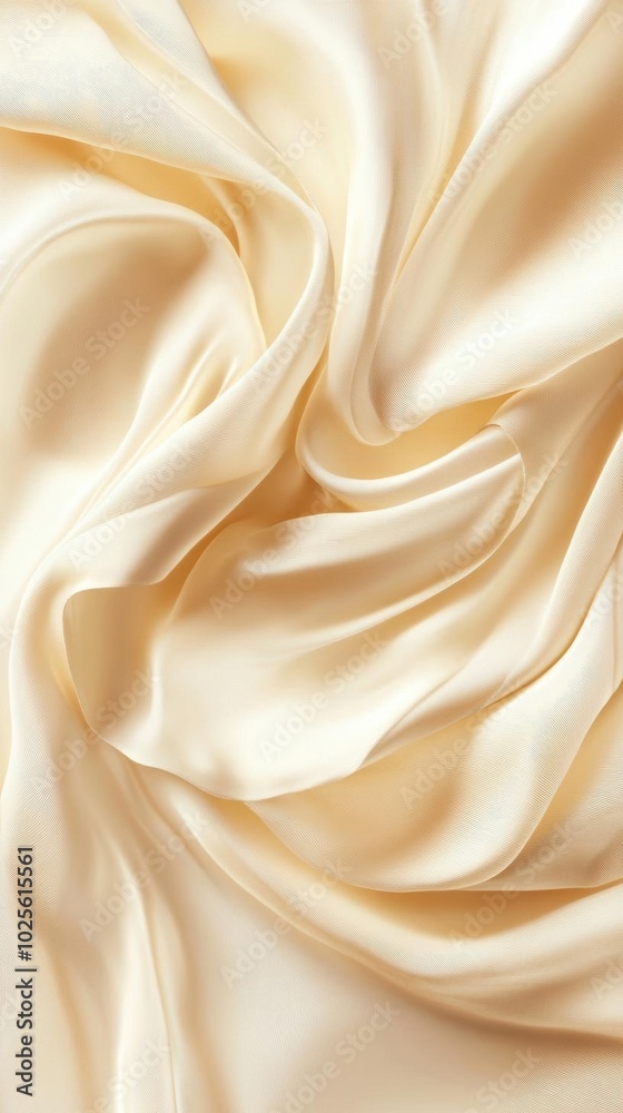 Elegant Cream Satin Fabric Draped in Soft, Gentle Waves Elegant Cream Satin Fabric Draped in Soft, Gentle Waves