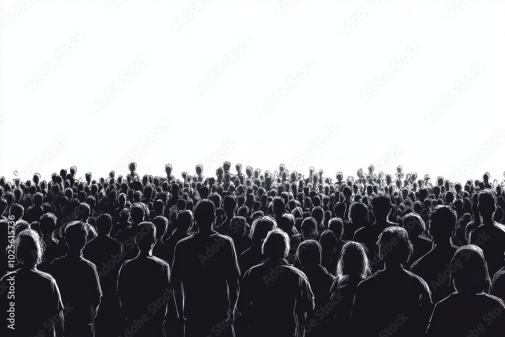 Fototapeta premium The Crowd Awaits: A Silhouetted Sea of Faces