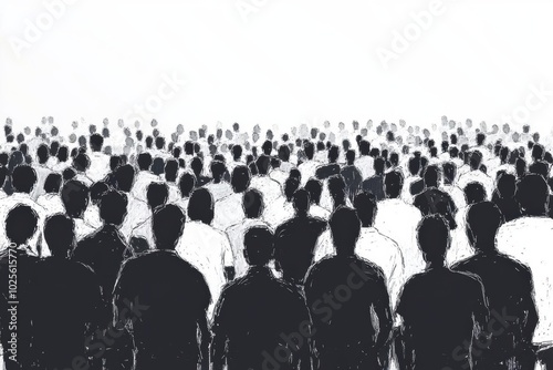 The Unseen Faces: A Crowd of Silhouettes in Black and White