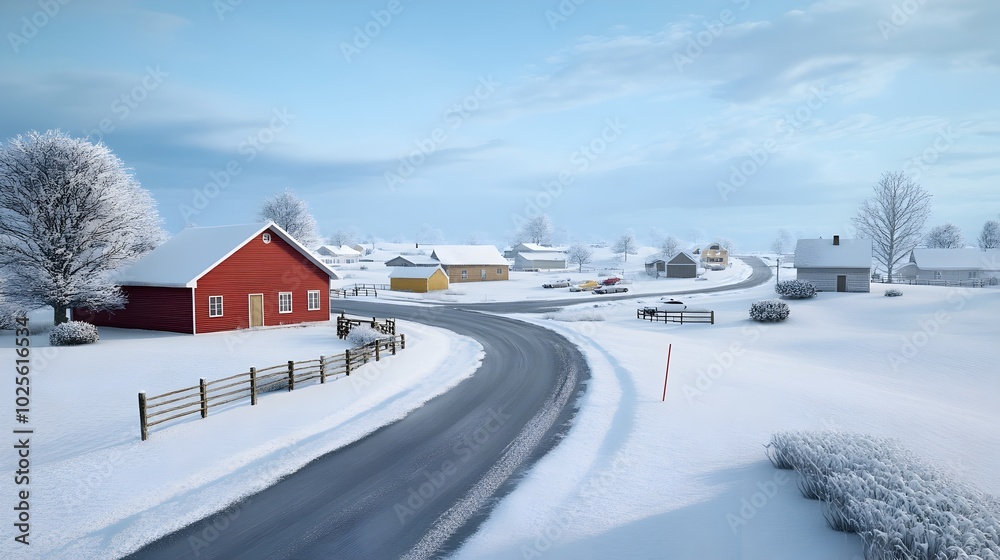 Fototapeta premium Snowstorm Ravaging Rural Town Severe Winter Conditions Felt Throughout the Streets