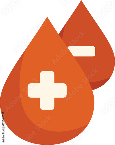 Illustration representing two blood drops with plus and minus sign, symbolizing blood donation and different blood types