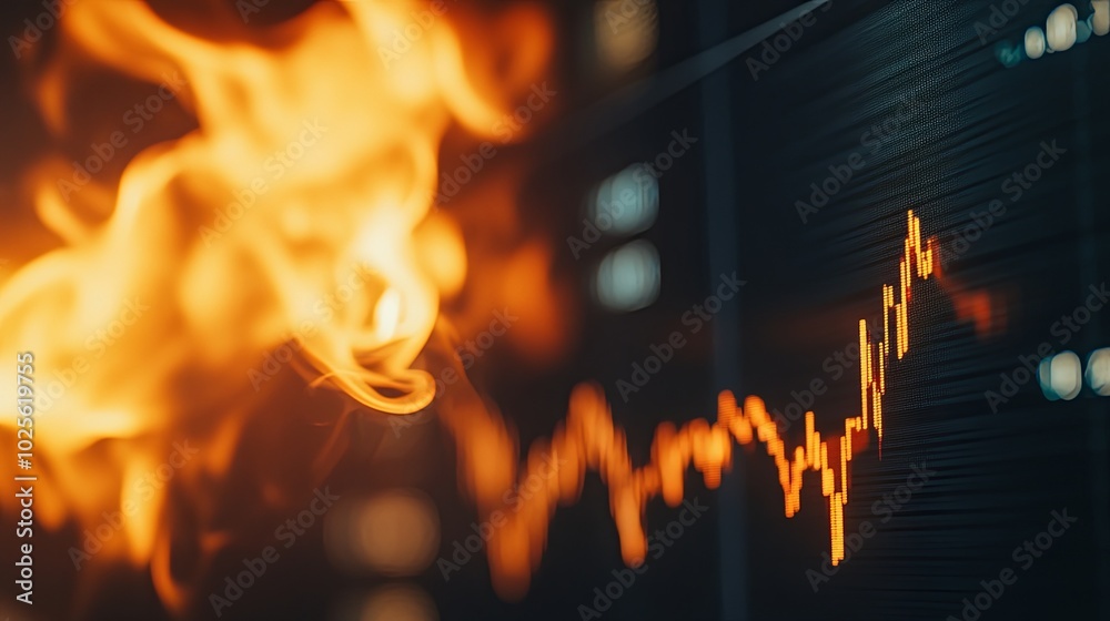 Naklejka premium Stock market trends with fiery background effects