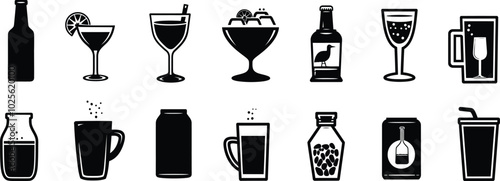 Beer icons vector set design. Hop, grape, barrel, distillery, corkscrew, certified, signboard, rack and bottle cap, oil drum, factory, soda can, wheat wreath icon design