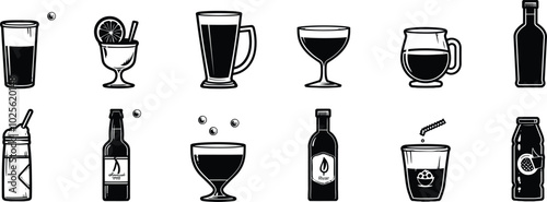 Beer icons vector set design. Hop, grape, barrel, distillery, corkscrew, certified, signboard, rack and bottle cap, oil drum, factory, soda can, wheat wreath icon design