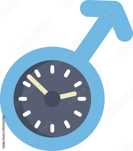 Clock with male gender symbol as its hand showing time limit for pregnancy or other time sensitive male health issues
