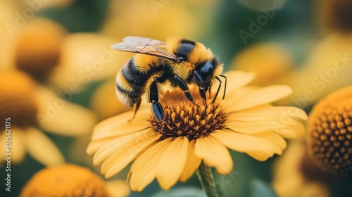 A bee-friendly garden, with plants specifically chosen to support pollinators photo