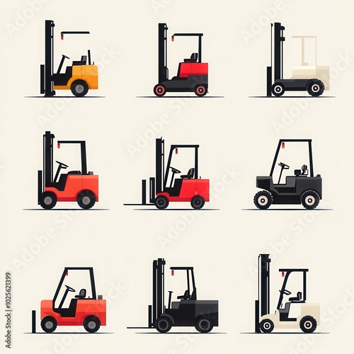 Forklift vector art set flat color minimalist, with copy space photo