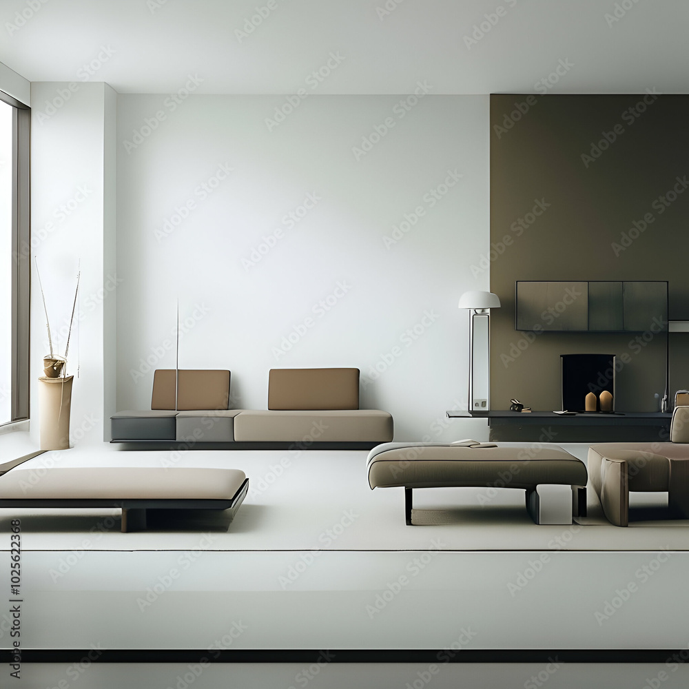 A minimalist living space using clean lines, muted colors, and functional furniture that provides a clutter-free yet stylish ambiance. A minimalist living space using clean lines, muted colors, and functional furniture that provides a clutter-free yet stylish ambiance.