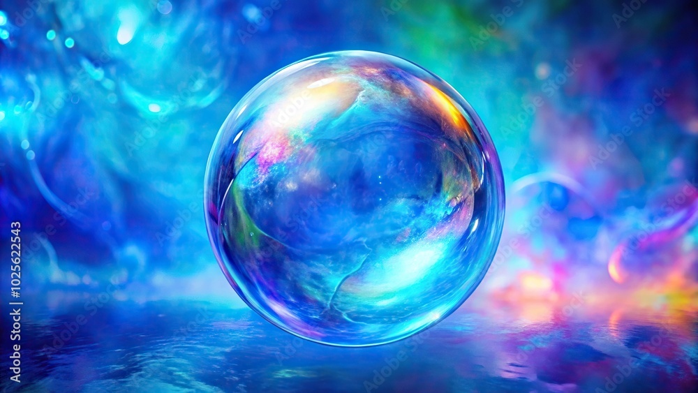 Electric blue watercolor bubbles on holographic canvas tilted angle Electric blue watercolor bubbles on holographic canvas tilted angle