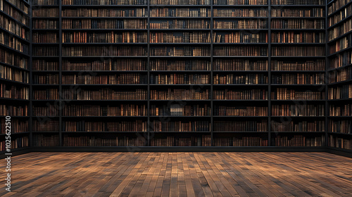 Fototapeta Naklejka Na Ścianę i Meble -  A 3D Illustration of a Room with a Wall of Bookshelves Filled with Books