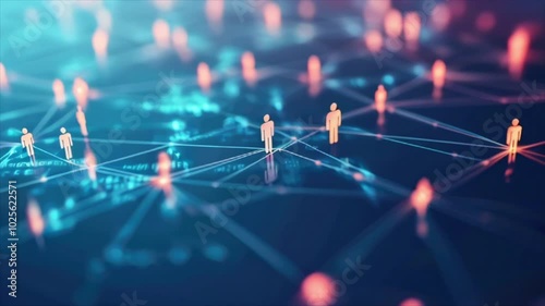 Social media network connection, people icons on dark background. Global internet technology and online data exchange
