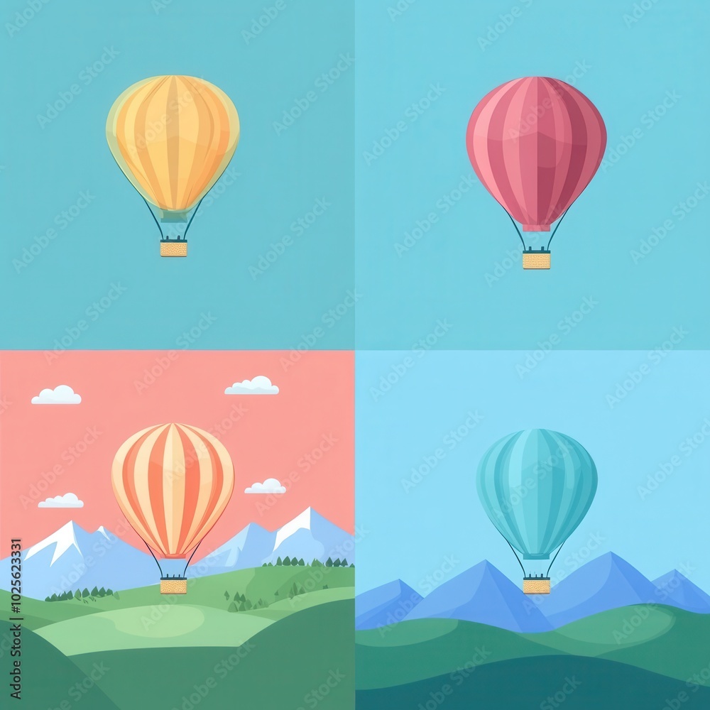 Obraz premium Hot air balloon floating over landscape, with copy space