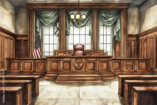 The American Courtroom: A Watercolor Depiction of Justice