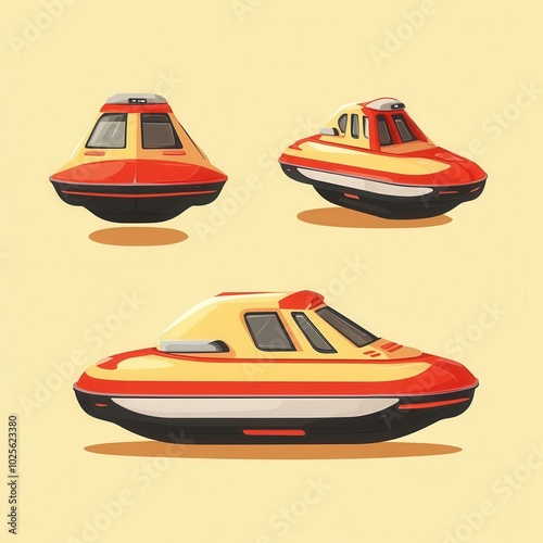 Hovercraft vector art set flat color minimalist, with copy space