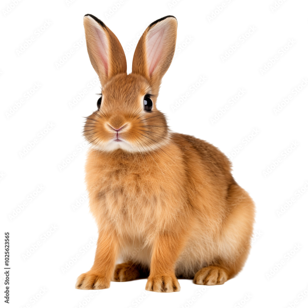 Obraz premium Cute brown rabbit sitting on a transparent background during daylight hours, showcasing its fluffy fur