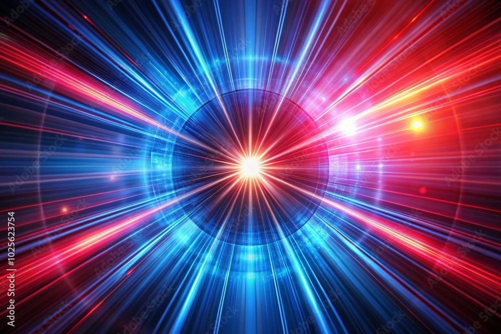 Rotating Red Lens Flare with Blue and Black Radial Lines - Abstract Background Design Element for Overlay and