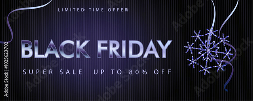 black friday luxury deep blue template background with sequins snowflake and silver blue gradient sign, discount sale, shopping, vector