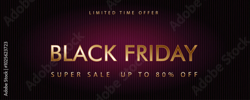 black friday gold on deep red luxury background banner template, copy space , sale, discount , promotion, shopping, vector