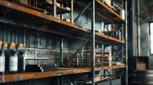 Rusted Metal Shelving Unit in a Industrial Setting