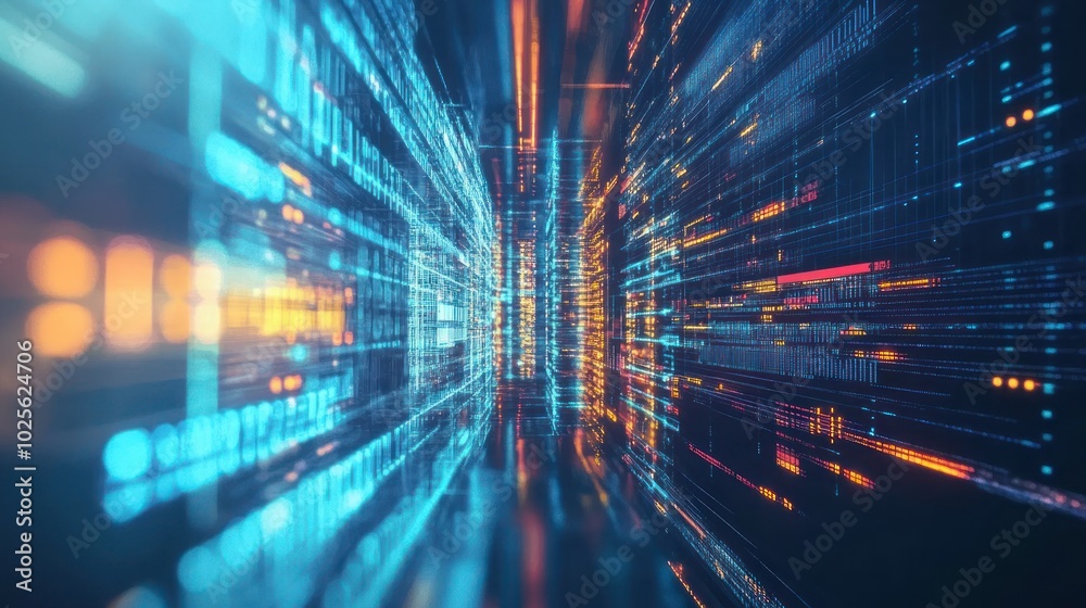 Fototapeta premium A data innovation background showcasing innovative digital patterns, AI-driven technology, and the use of big data in driving technological progress