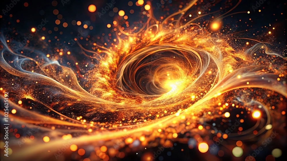 A fiery vortex of energy, a swirling dance of light and darkness, a cosmic spectacle of blazing gold and shimmering embers. A fiery vortex of energy, a swirling dance of light and darkness, a cosmic spectacle of blazing gold and shimmering embers.