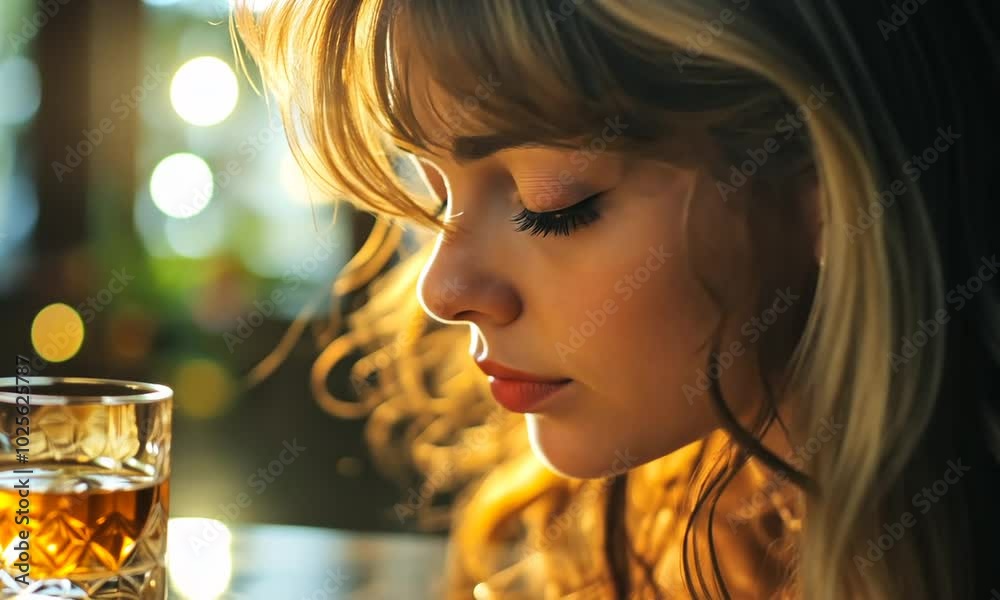 Girl Looking at Shot Glass