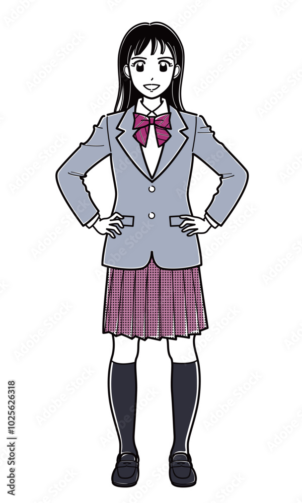 仁王立ちするブレザーの女子高生（シンプル）