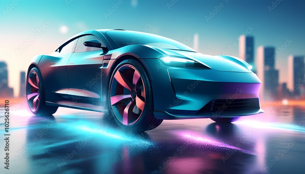 Futuristic electric car wheel in dynamic motion Futuristic electric car wheel in dynamic motion