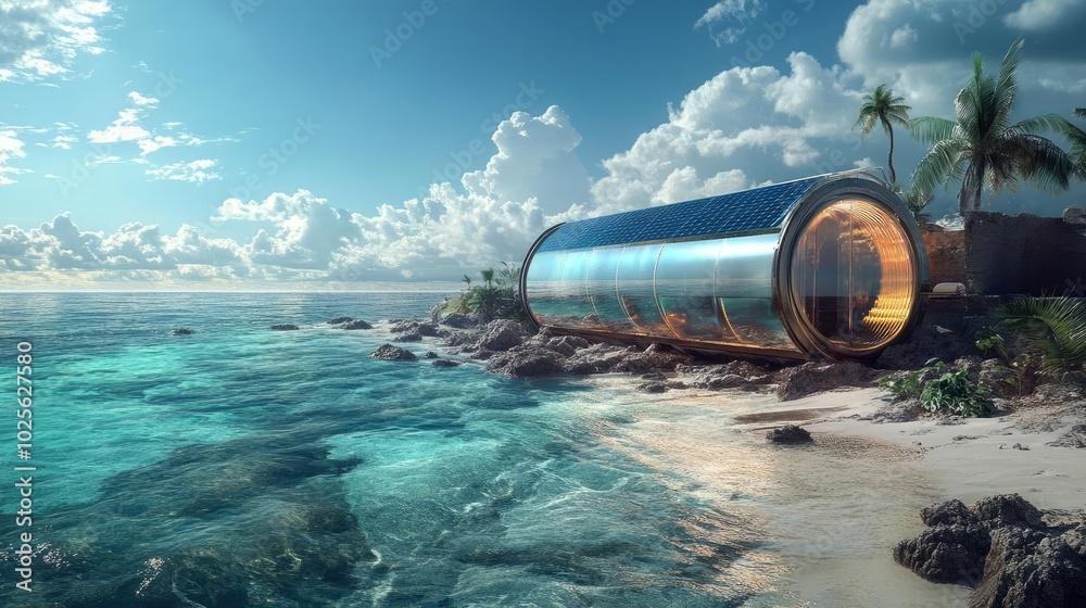 Fototapeta premium A solar-powered desalinator, turning seawater into fresh drinking water