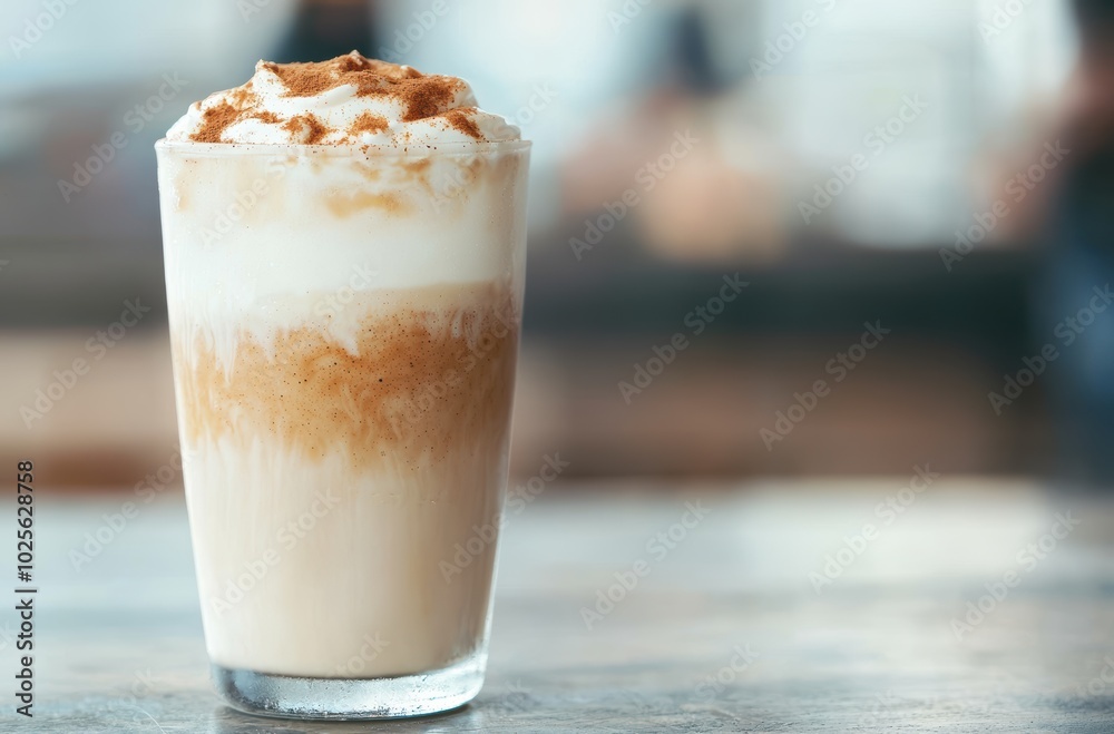 Creamy coffee drink with whipped cream and cinnamon