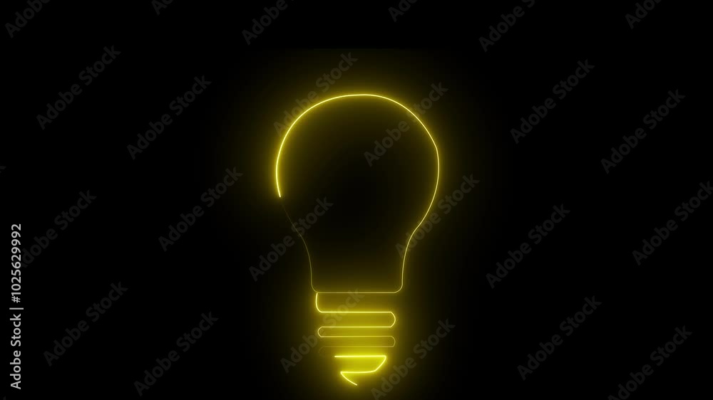 Bulb icon animation by yellow neon on black background. Bulb icon animation by yellow neon on black background.