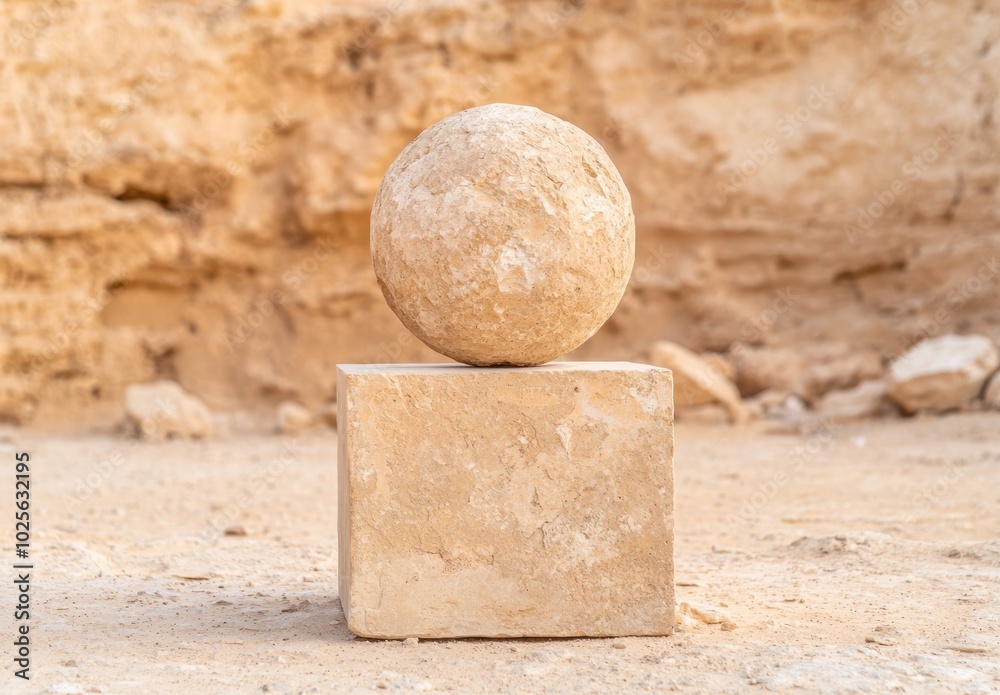 Smooth stone sphere on a stone pedestal Smooth stone sphere on a stone pedestal