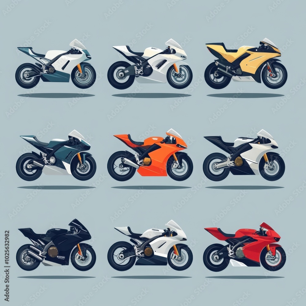 Obraz premium Motorcycle vector art set flat color minimalist, with copy space