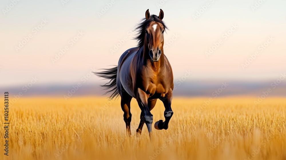 Majestic Horse Galloping Through Golden Fields Majestic Horse Galloping Through Golden Fields