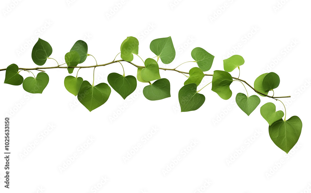 Obraz premium Heart-shaped green leaves on a vine arranged against a bright transparent background