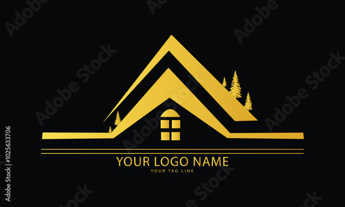 Black Gold Real Estate Logo. Construction Architecture Building Logo Design Template Element