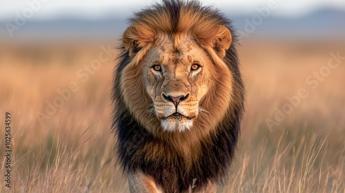 Majestic lion in the african savanna