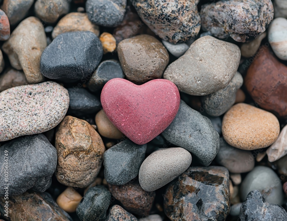 Heart-shaped stone among pebbles Heart-shaped stone among pebbles