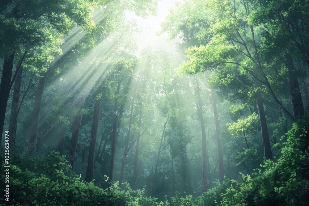 Sunlight Through the Trees: A Mystical Forest Scene Sunlight Through the Trees: A Mystical Forest Scene