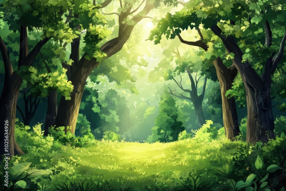 Sunlit Clearing in a Lush Forest Sunlit Clearing in a Lush Forest