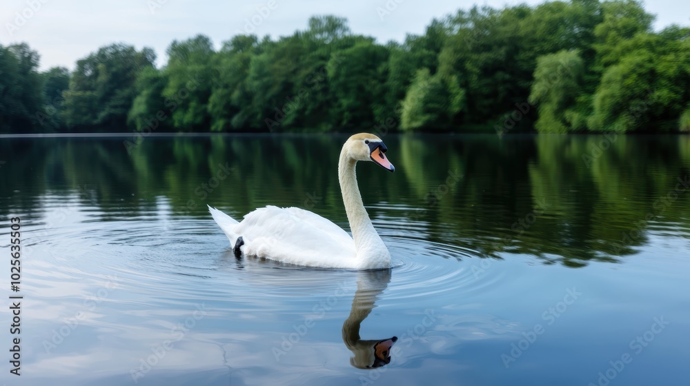 Majestic swan swimming on a serene lake