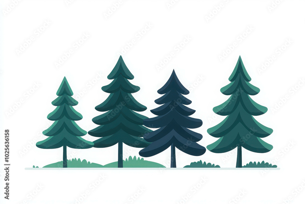 Obraz premium Flat Design of Evergreen Trees in Nature