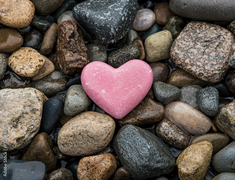 pink heart-shaped stone among rocks